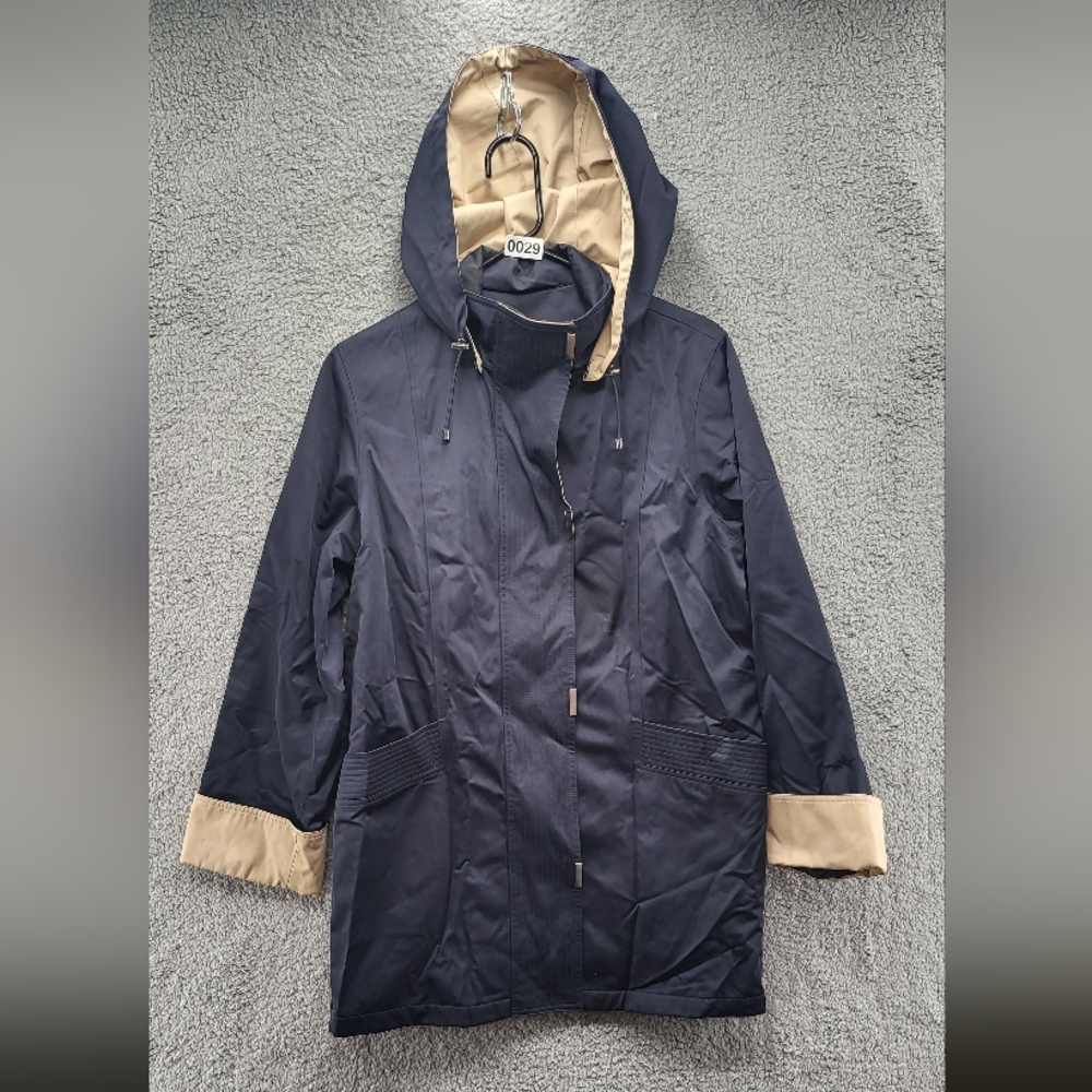 Vintage Liz Claiborne Rain Jacket Navy Blue /Stripes